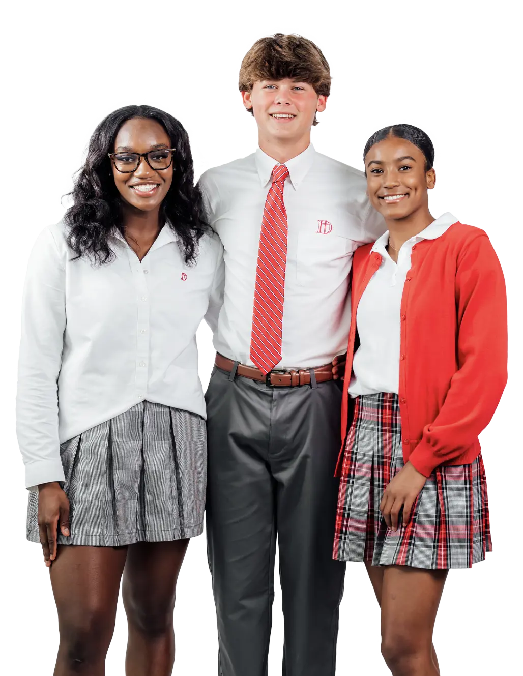 Three Dunham upper school students smiling