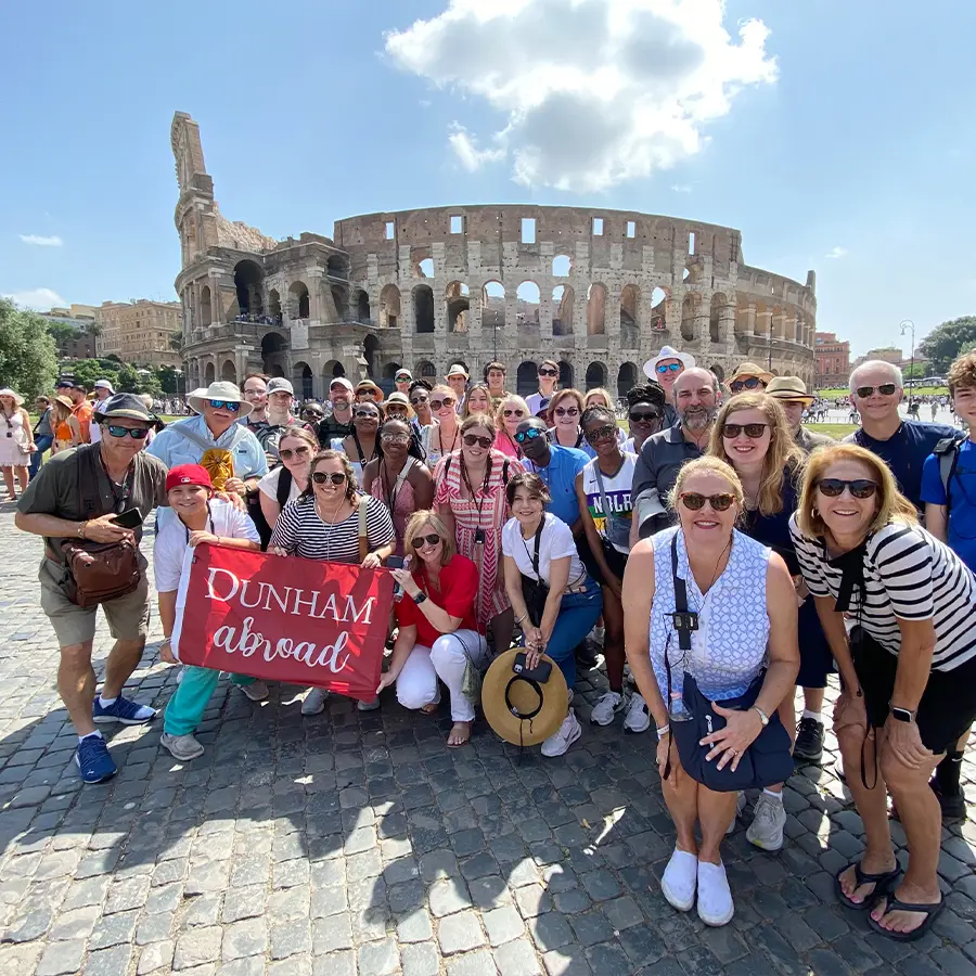 A group of Dunham students, teachers, and parents in Europe.