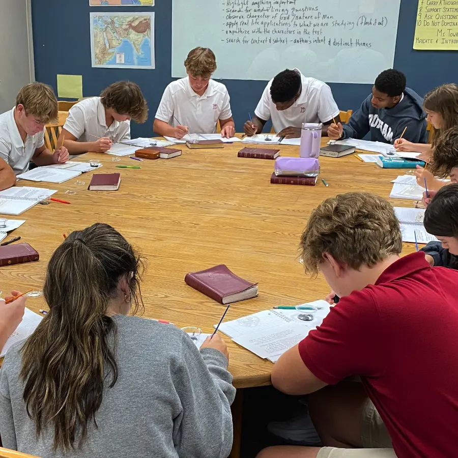 Upper School students learning Biblical values in class